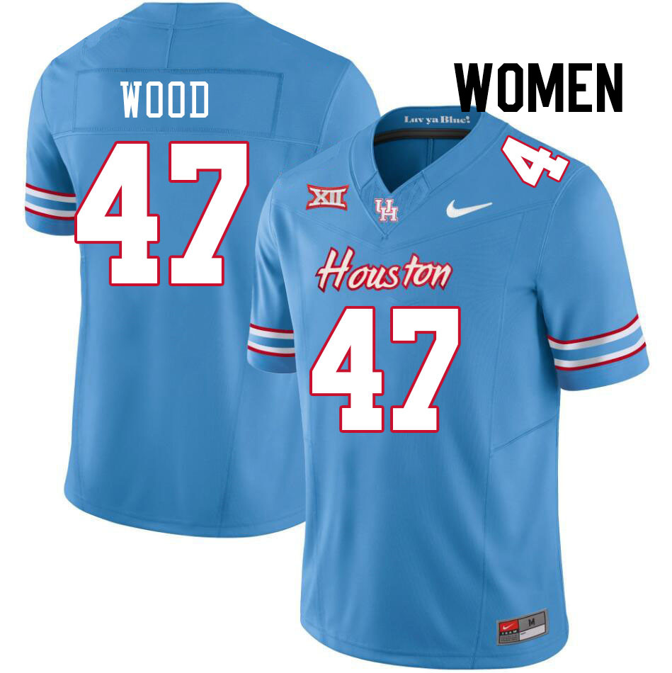 Women #47 Justin Wood Houston Cougars College Football Jerseys Stitched-Oilers